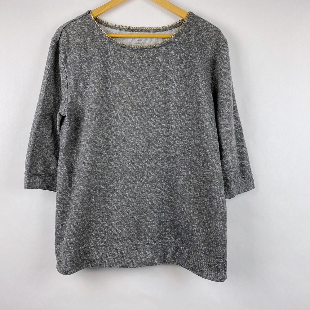 Lane Bryant Sweatshirt Women's 14/16‎ Heather Gray Gold Chain Neckline